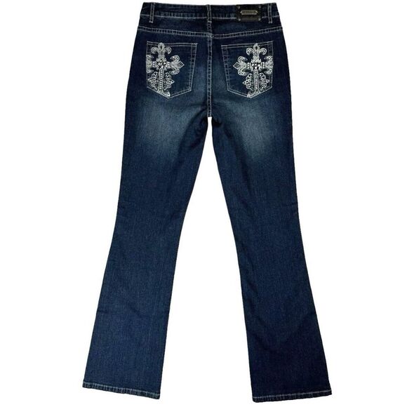 Tru Luxe‎ Embellished Bootcut Jeans Size 29 Mid Rise Dark Wash Cross Pocket - Picture 1 of 15
